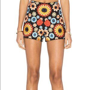 Alice + Olivia Black High Waist Shorts Size 2 Multi Floral Zip Multicolor Daisy